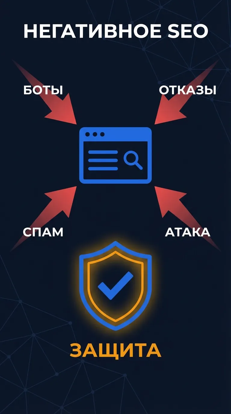 Инфографика: негативное SEO — четыре типа атак ботами на сайт и методы защиты от накрутки конкурентов