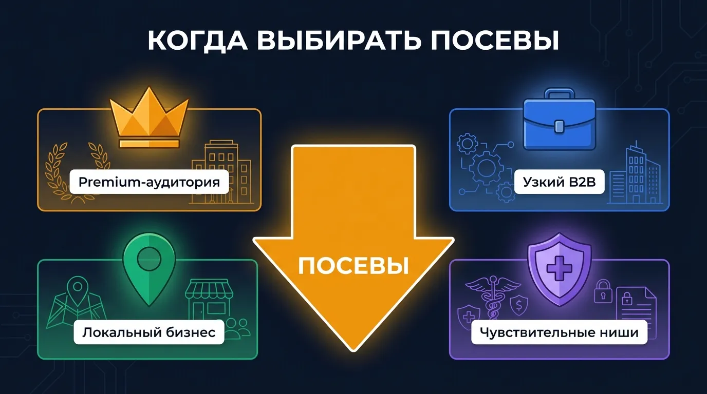 Когда выбирать посевы в Telegram-каналах: премиум-аудитория, узкий B2B, локальный бизнес, чувствительные ниши