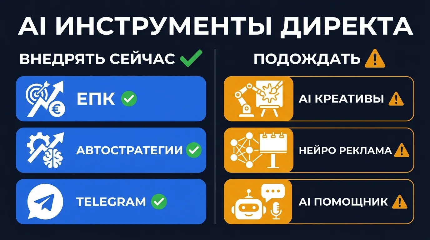 Сравнение AI-инструментов Яндекс.Директ: что внедрять сейчас, а что подождать
