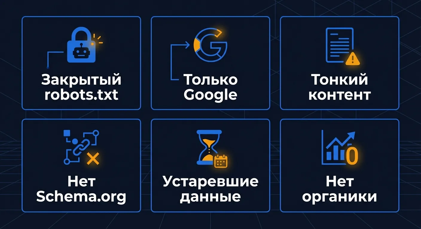 Чеклист типичных ошибок при оптимизации под Яндекс Нейро: закрытые краулеры, тонкий контент, нет Schema.org